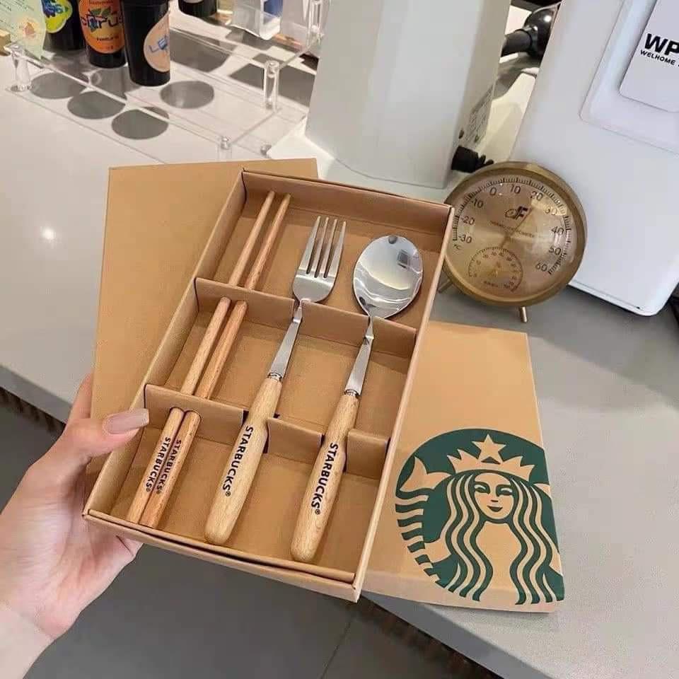 Bộ Muỗng Đũa Nĩa Kèm Hộp Starbuck Sang Xịn