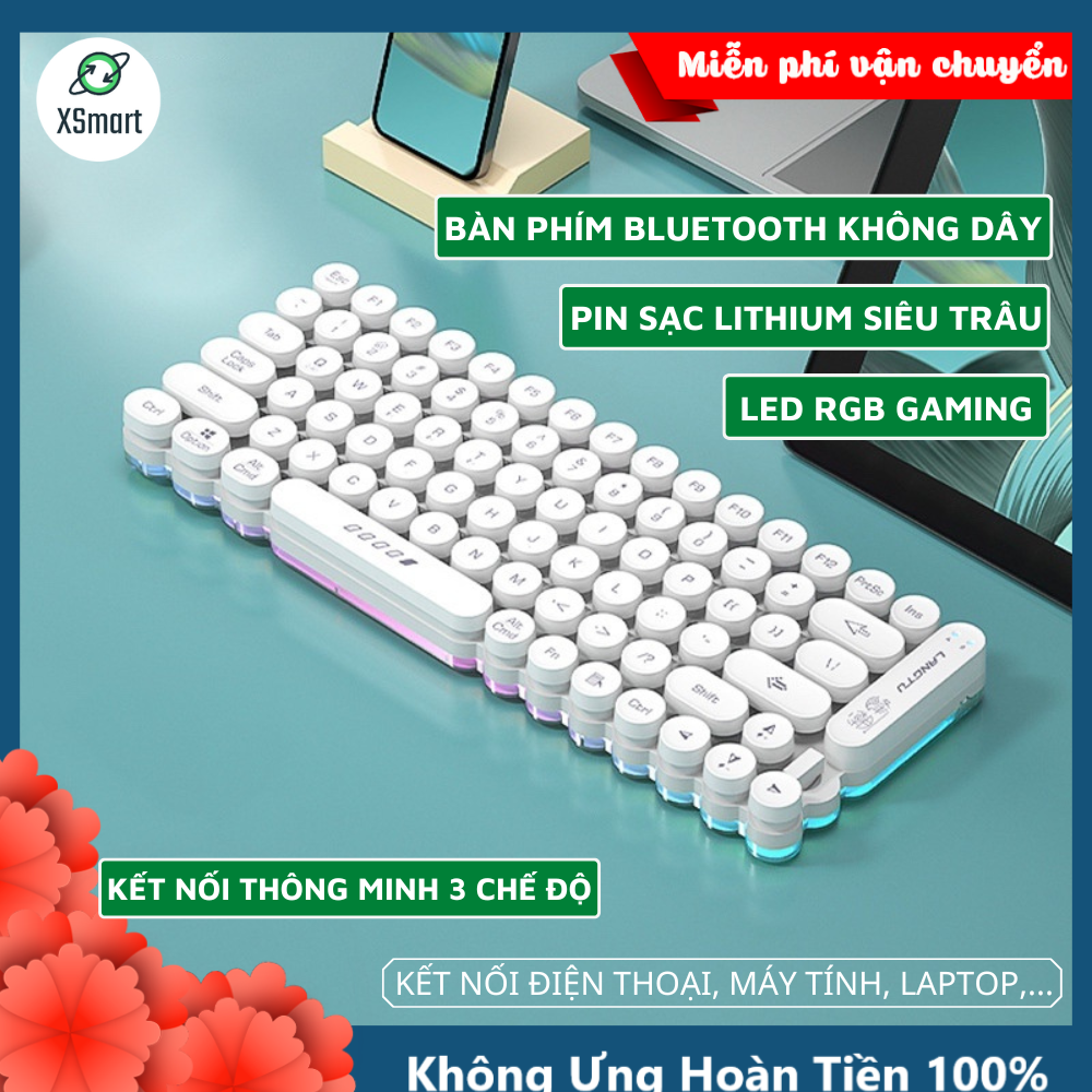 Bàn Phím Bluetooth Không Dây Pin Sạc OG80 Có Đèn Led RGB 10 Chế Độ, Chống Nước Cực Tốt, Kết Nối Thông Minh 3 Chế Độ Bluetooth 5.0/ USB 2.4Ghz/ Type-C Laptop, Điện Thoại-Hàng Chính Hãng