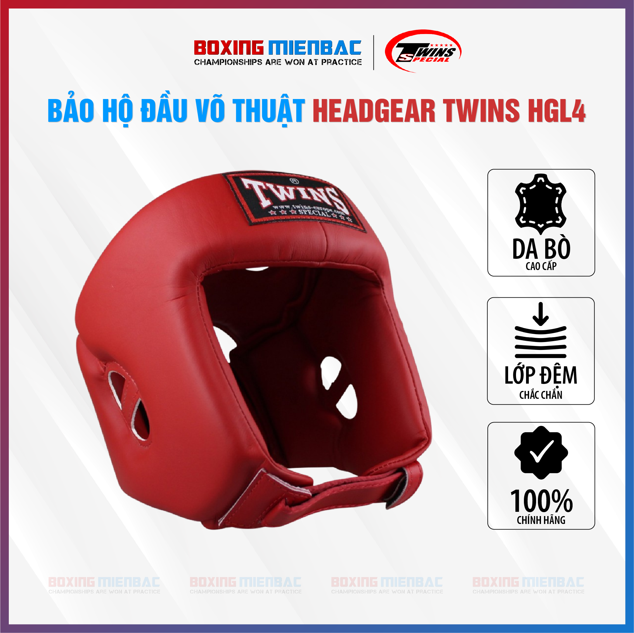 Bảo Hộ Đầu Thi Đấu Twins Hgl-4 Competition Head Gear/ Boxing/ KickBoxing/ MuayThai/ Đỏ