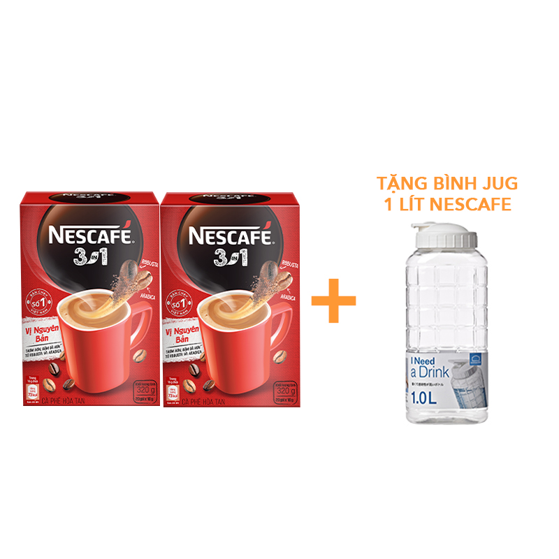 [Tặng Bình Jug 1 Lít Nescafe] Combo 2 Hộp NESCAFÉ 3in1 VỊ NGUYÊN BẢN ( 16g x 20 gói)