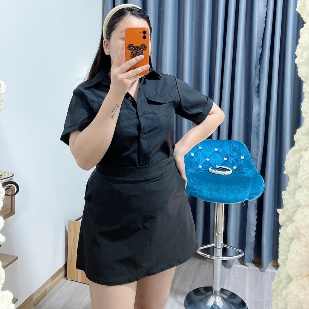 Áo sơ mi bigsize nữ, Áo kiểu sơ mi 2 túi bigsize ngoại cỡ 60-95kg SMTH