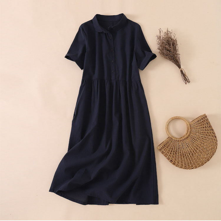Đầm suông babydoll cổ sen dáng rộng chất liệu Linen mềm mịn mặc thoải mái, thoáng mát da158