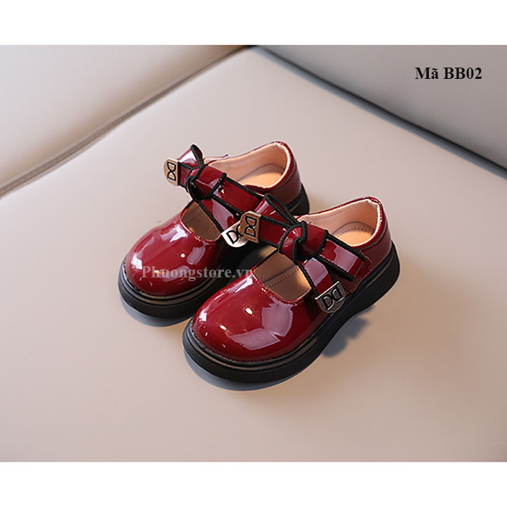Giày búp bê cho bé gái từ 3-12 tuổi màu đỏ phong cách Vintage BB02