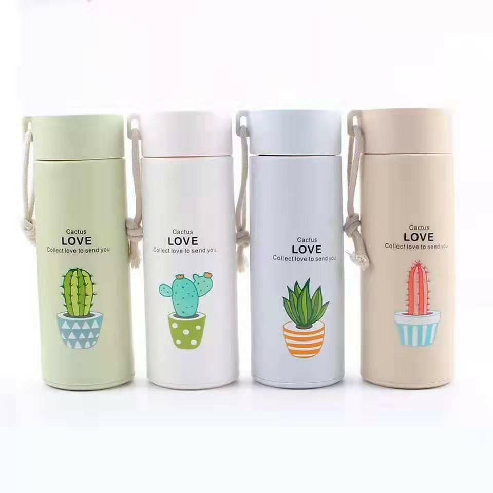 Bình nước in hình xương rồng nhiều màu 400ml cute