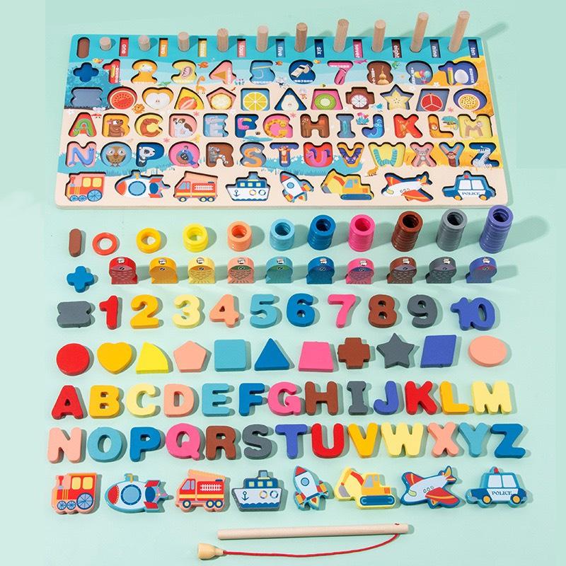 Bộ đồ chơi 63 và 89 chi tiết câu cá xếp hình học chữ cái chữ số gia đình nghề nghiệp giao thông thông minh thông minh