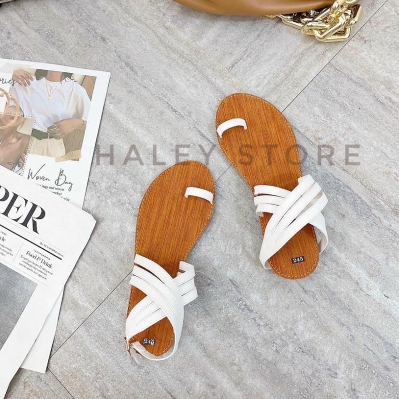 Giày Sandal nữ đế bệt chiến binh xỏ ngón dây mảnh quai chéo hot mùa hè 2021 đi biển đi chơi đi học HALEY STORE