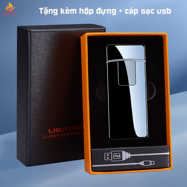 Hộp quẹt độc lạ sạc usb type-c, bật lửa điện cảm ứng plasma 4 tia chống gió