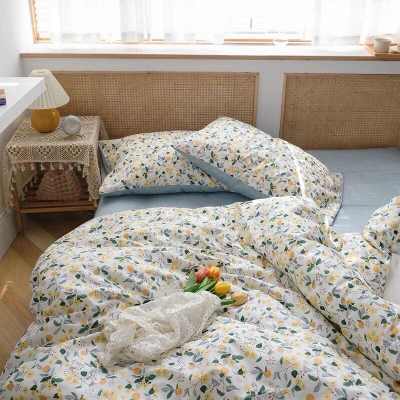 Set Cotton Living 100%cotton Hàng Nhập Khẩu Cao Cấp 4 Món Lá Dâu Nhí