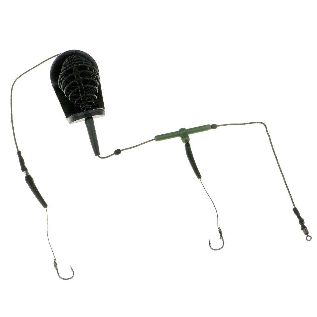 Carp Fishing Inline Method Feeder Cage Hook Rig Set Coarse Fishing Tackles Green