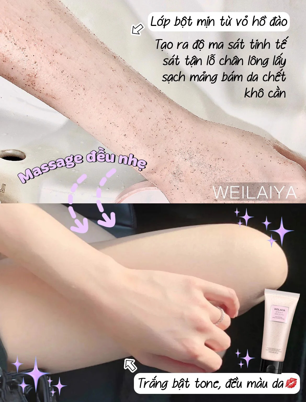 Ủ trắng tẩy tế bào chết body vỏ hồ đào Weilaiya - Weilaiya Niacinamide Brightening Scrub 200ml