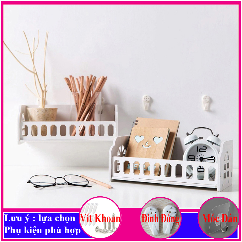 Kệ treo tường trang trí không cần khoan, chất liệu gỗ Pitech cao cấp màu trắng, đặt bình hoa, siêu cute, siêu dễ thương - C14