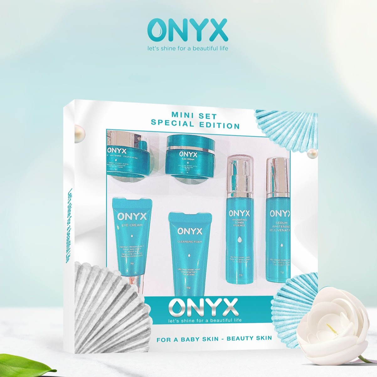 Trọn Bộ 6 Món Dưỡng Da ONYX Mini, Sữa Rửa Mặt, Nước Hoa Hồng, Serum, Kem Dưỡng, Kem Chống Nắng, Kem Dưỡng Da Mắt, Dưỡng Ẩm Làm Sáng, Ngăn Ngừa Lão Hóa Và Bảo Vệ Da 46ml