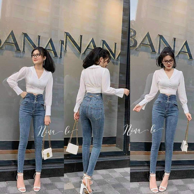 Quần jeans nữ lưng cao 3 nút