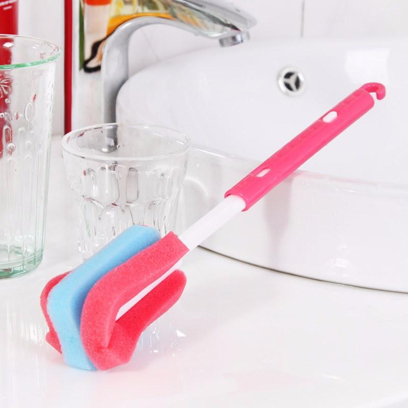 1pc Kitchen Sponge Brush Cup Brush Wash Cup Long-handled Bottle Brush Cleaning Brush Glass Cleaner