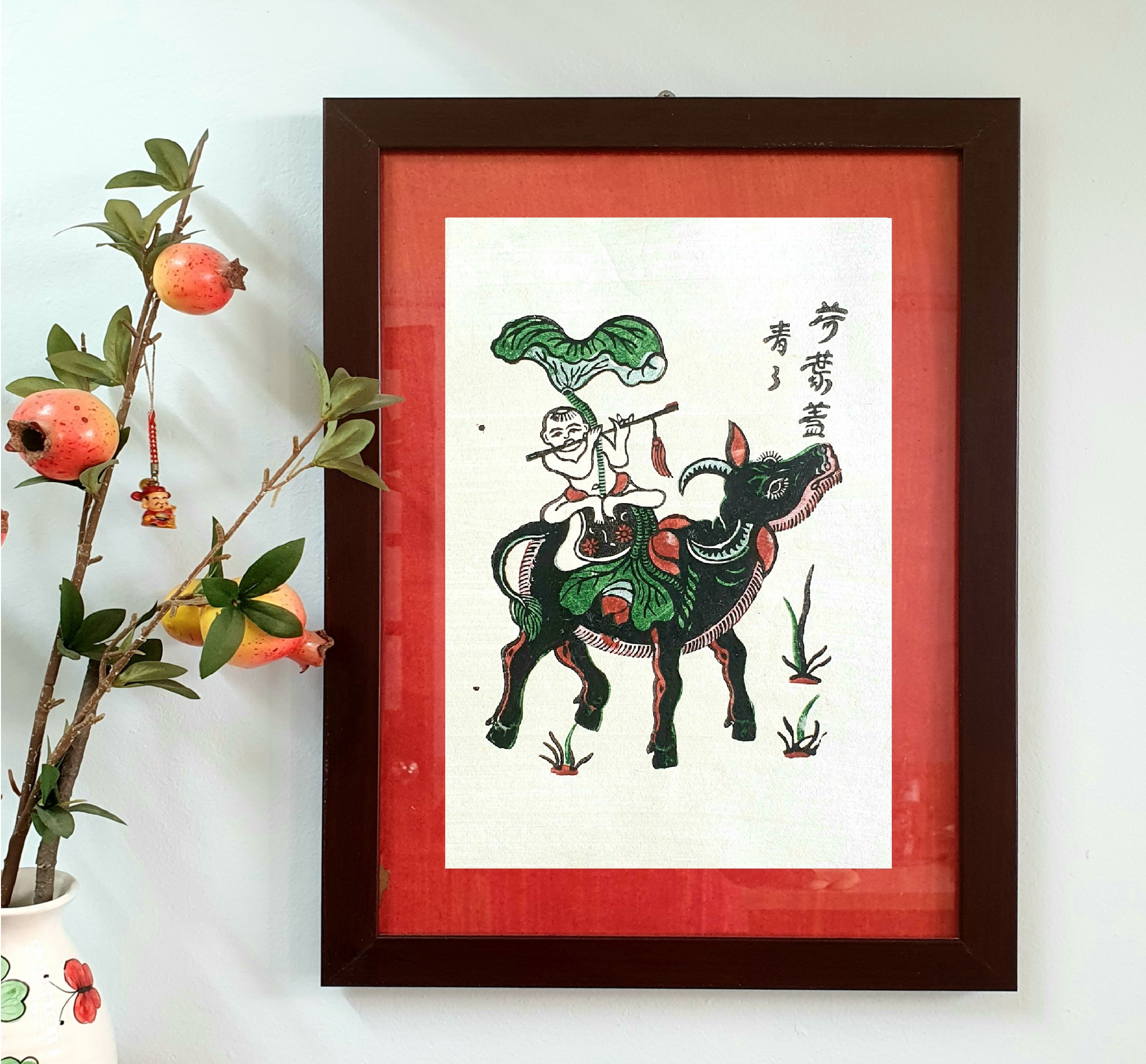 Tranh Đông Hồ Chăn trâu thổi sáo - Tranh khắc gỗ dân gian - Dong Ho folk woodcut painting