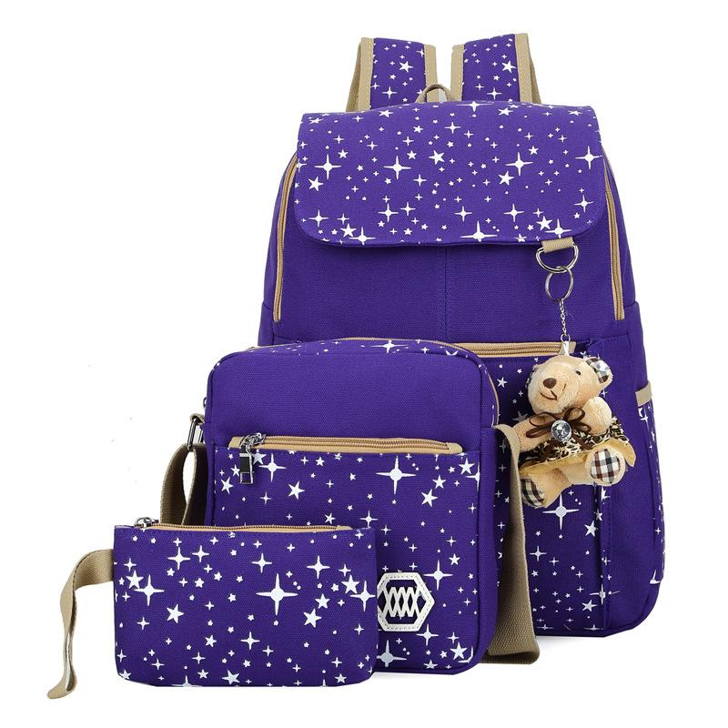 3 Trẻ Em Học Túi Dành Cho Thanh Thiếu Niên Bé Gái Bagpack Canvas Học Lưng Kawaii Trẻ Em Túi Du Lịch Schoolbag Giá Treo Phích Cắm Mochila