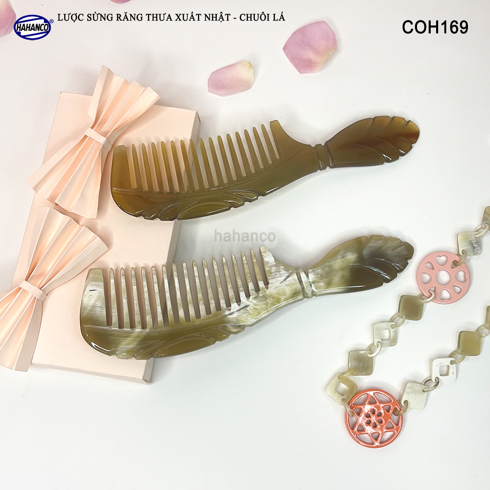 Lược Sừng Răng Thưa Chuôi Lá chải tóc, xoăn, rối, xù, mát xa đầu - COH169