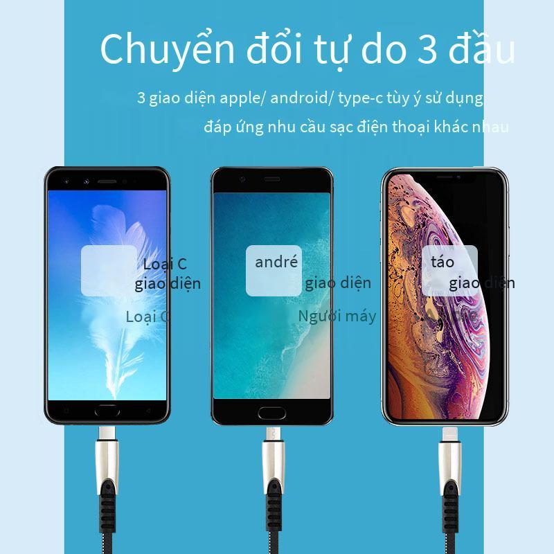 Ưu đãi đặc biệt Cáp dữ liệu ba trong một Jiahao S93 Cáp sạc điện thoại di động 3A 1,2 mét một kéo ba cáp bện hộp màu thời trang