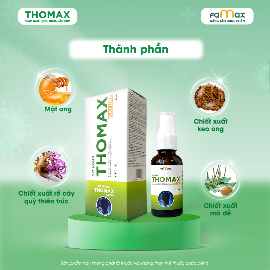 [FAMAX] Xịt họng Thomax Nature lọ 30ml hỗ trợ giảm ho, giảm đau họng, viêm họng, viêm amidan