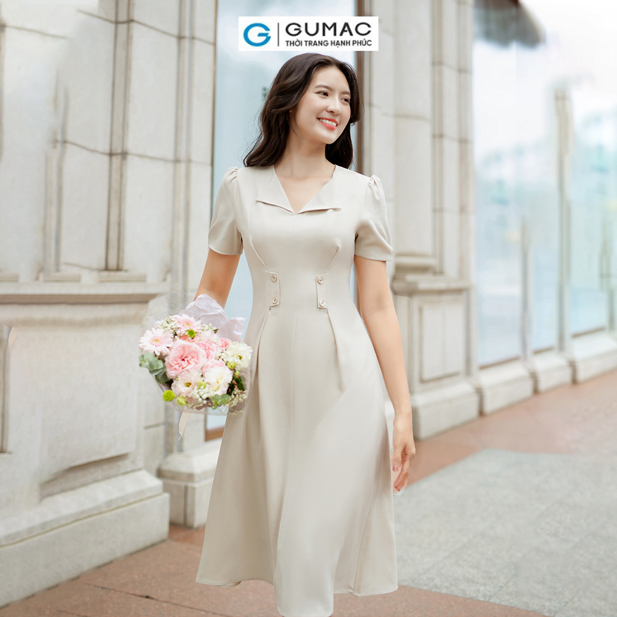 Đầm xếp ly eo phong cách thời thượng thời trang GUMAC DD06028