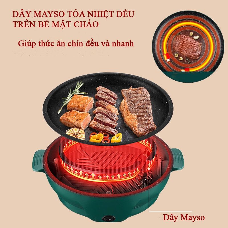 Bếp Nướng Điện 26cm, Chảo Nướng Điện Không Khói 600W Chống Dính Đa Năng BBQ Tại Nhà - Hàng Chính Hãng