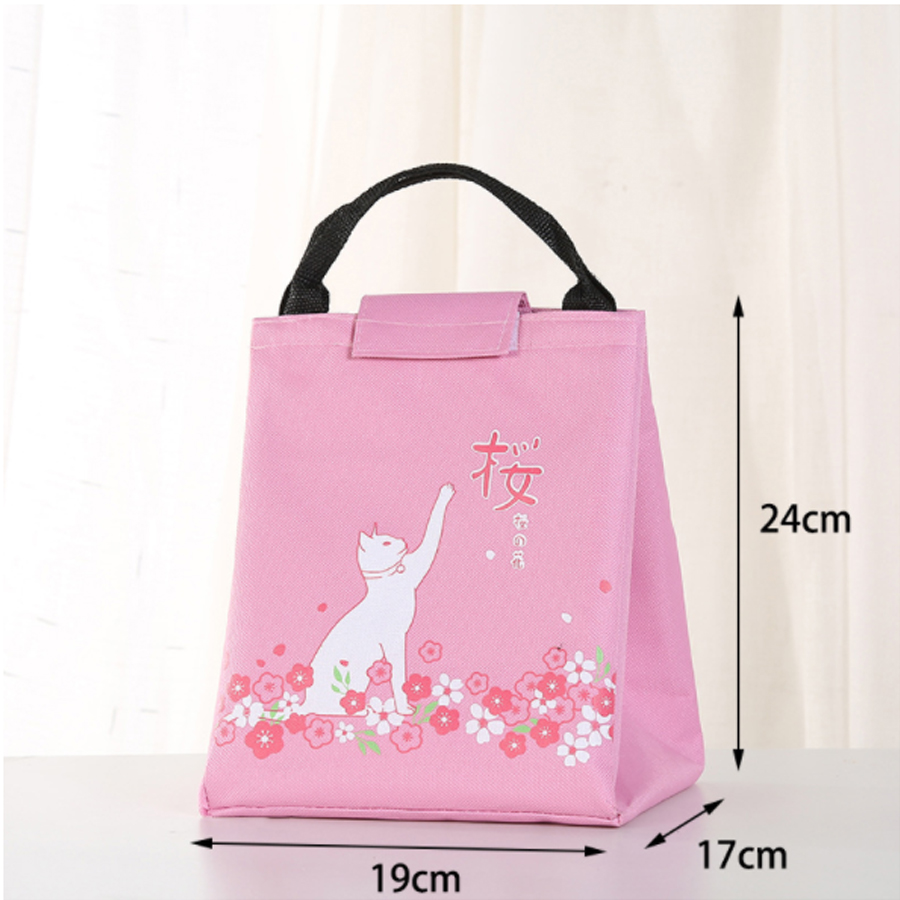 1 túi giữ nhiệt cơm trưa văn phòng họa tiết mèo dễ thương Phong Cách Nhật Bản – Lunch Bag D