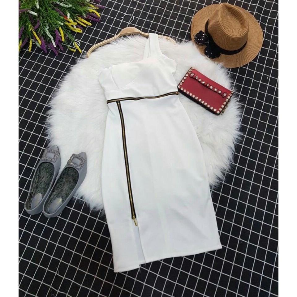 Đầm body lệch vai phối dây kéo