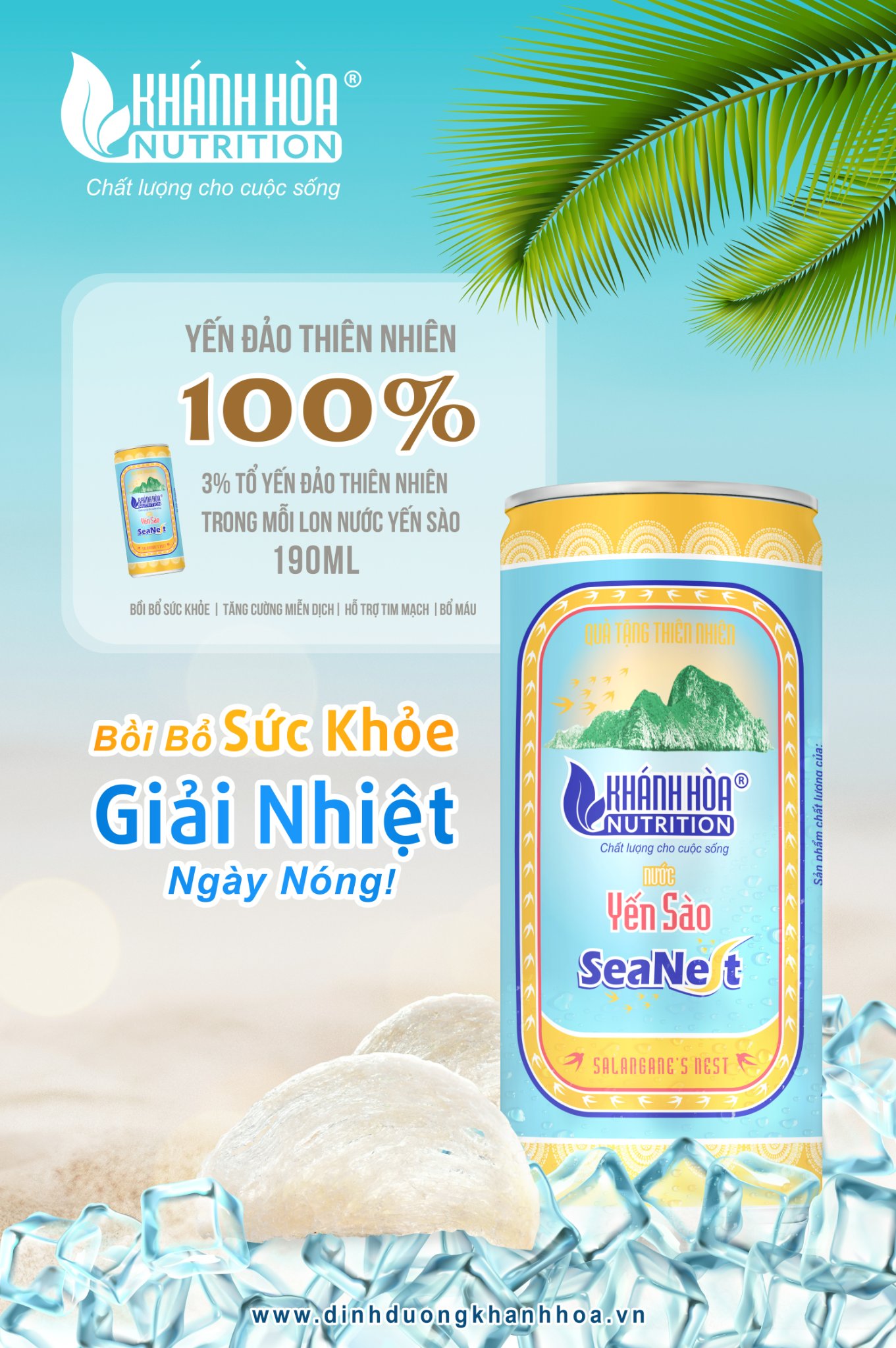 Hộp quà lon đứng Tổ Yến 3% Khánh Hòa Nutrition SeaNest 190 ml (Hộp 6 lon)