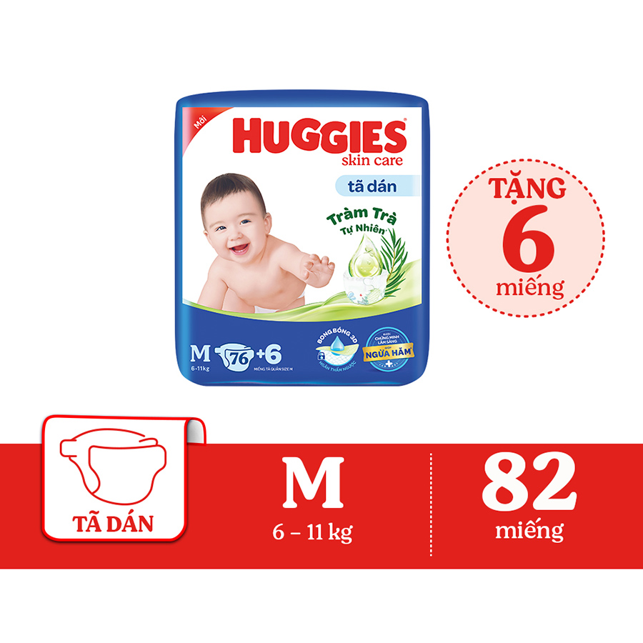 Tã dán Huggies Skincare Super Jumbo M 76+3 Miếng