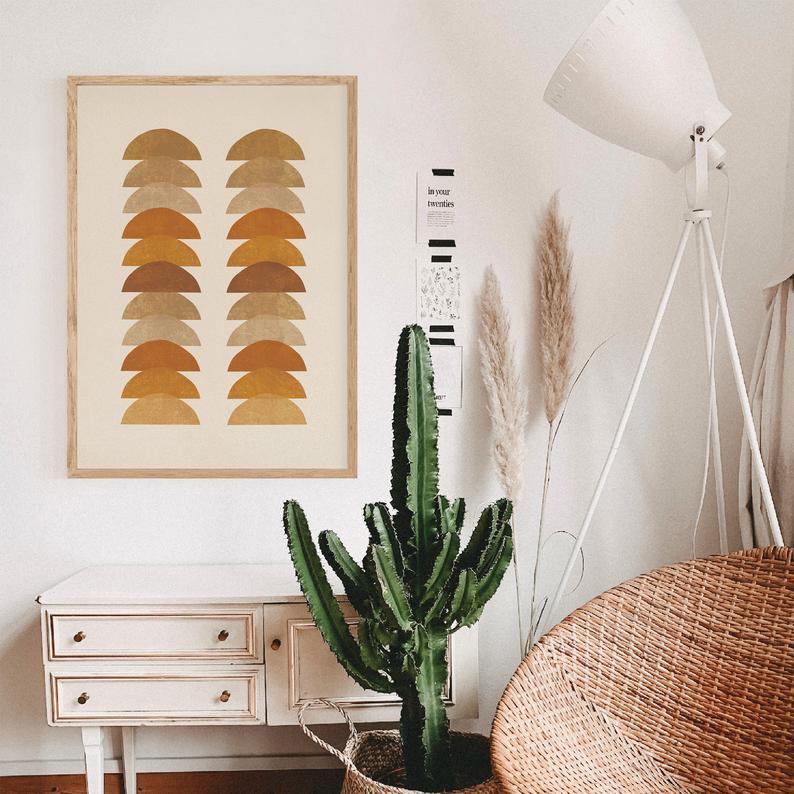 Tranh treo tường | Tranh hình học Mid Century, nghệ thuật hiện đại, áp phích boho trừu tượng