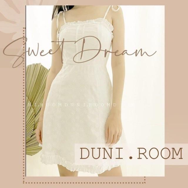 Sweet dream - Đầm trắng 2 dây cột nơ nhún bèo