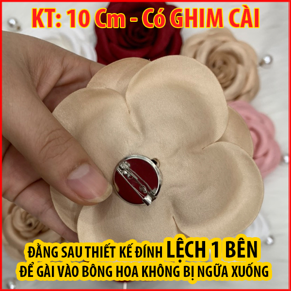 Tag Hoa Trà Lớn Cài Áo, Kiểu Cài Áo Hoa Có Ghim, Có Trâm Cài Áo Váy Màu Hồng, Trắng, Nâu Kích Thước 10 CM CH001