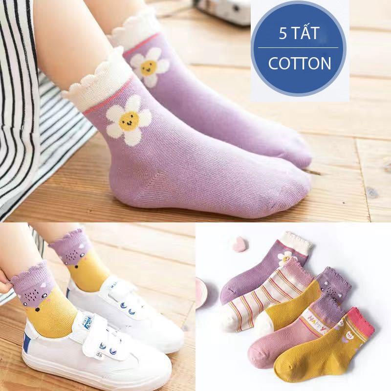 Set 5 Tất Cầu Vồng Cho Bé Trai Bé Gái Cao Cổ In Hình Dễ Thương Cao Cấp Dày Ấm Áp Chất Cotton