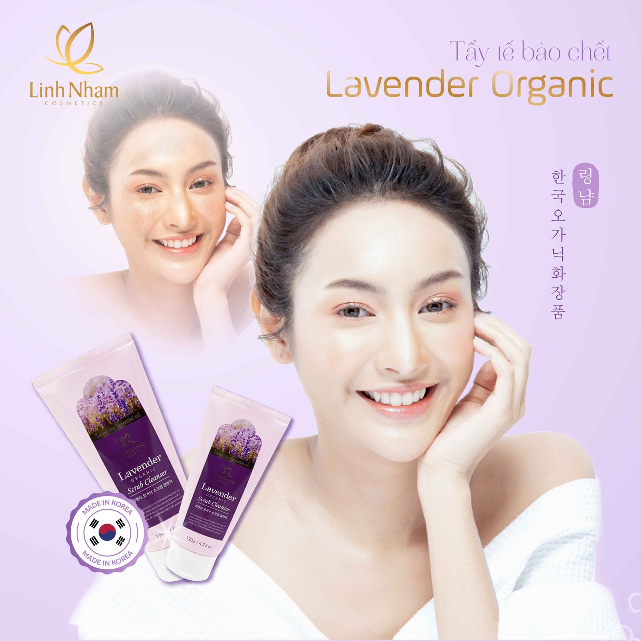 Gel Tẩy Tế Bào Chết Lavender Organic Linh Nhâm (LAVENDER ORGANIC SCRUB CLEANSER) 120g, Giảm Mụn Trứng Cá, Không làm Khô Da