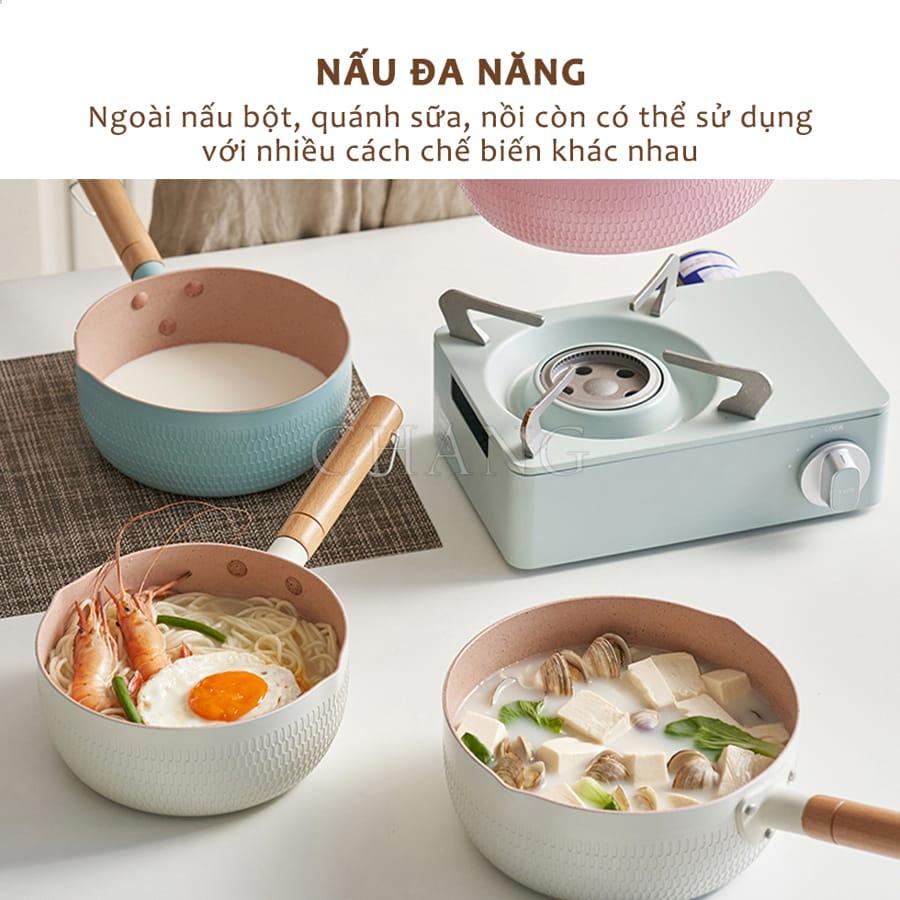 Nồi Nấu Bột Chống Dính, Quánh Sữa Chống Dính Cho Bé Ăn Dặm Đường Kính 18cm Dùng Cho Mọi Loại Bếp