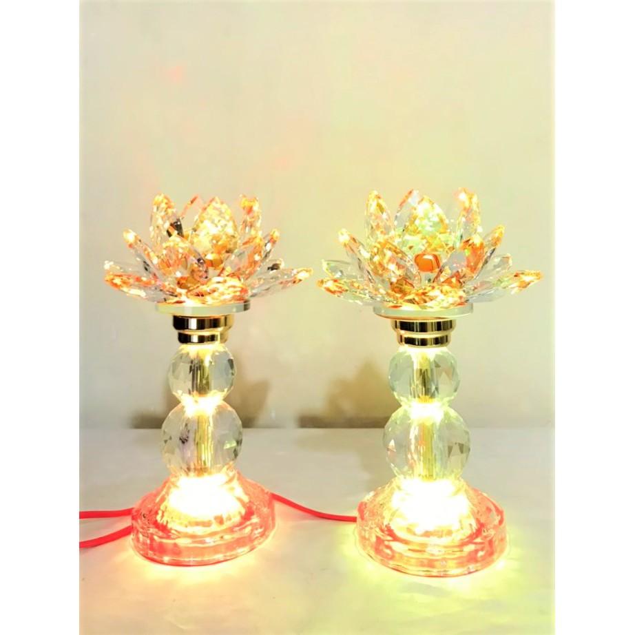 Đèn Pha Lê Hoa Sen Nhiều Màu cao 24cm