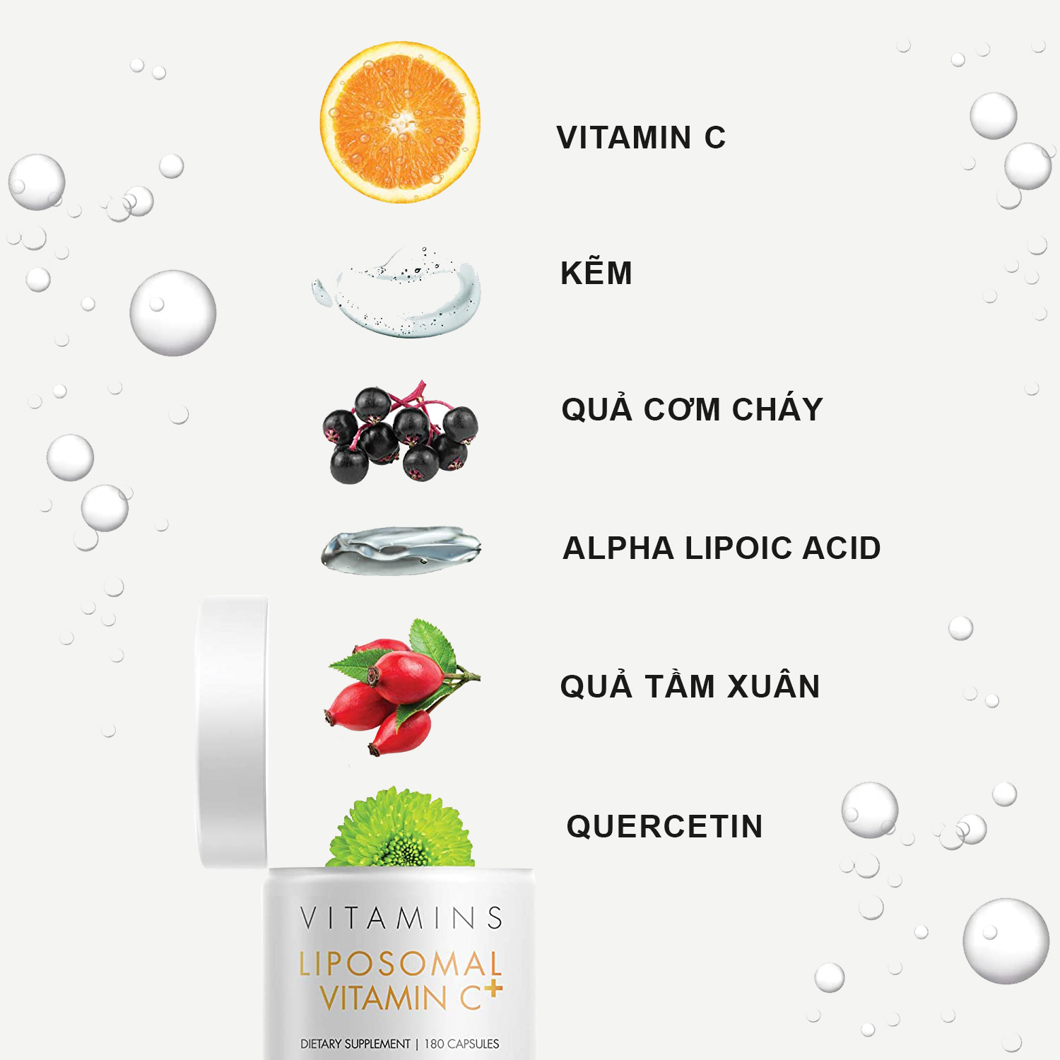 Liposomal vitamin C Codeage Hỗ trợ giảm mụn Chống oxy hóa hỗ trợ hệ miễn dịch 180 viên