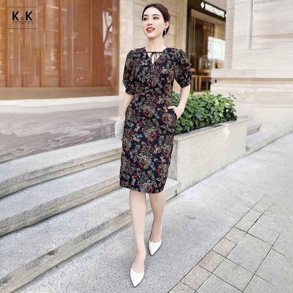 Đầm Ôm Công Sở Nữ Họa Tiết Tay Lửng K&amp;K Fashion KK117-35 Chất Liệu Garolan