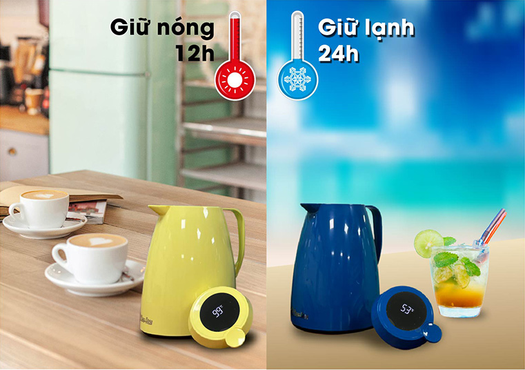 Phích cao cấp Rạng Đông chính hãng dung tích 1 lít Model: RD-1045N3.E có nắp thông minh hiển thị nhiệt độ nước trong phích