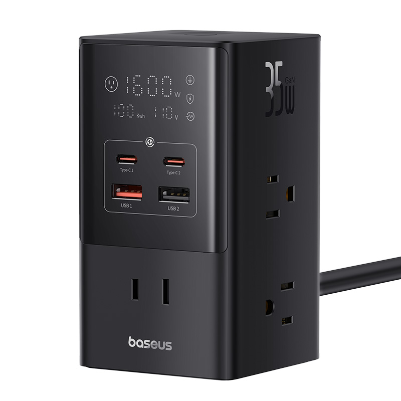 Bộ Sạc Nhanh OS-Baseus PowerCombo Tower Digital PowerStrip 6AC+2U+2C 35W