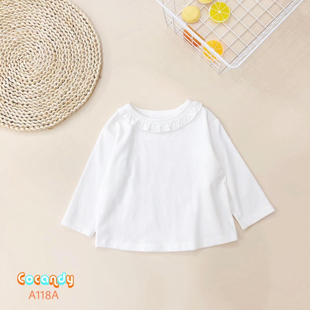 Set yếm mũ kẻ caro và áo thun trắng cổ bèo cho bé của COCANDY mã G623B, A118A