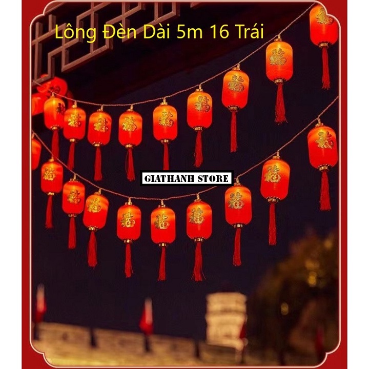 Dây Đèn LED Dài 5M 16-18 Đèn Lồng Đỏ, Trang Trí Lễ Tết Năm Mới/ Dây Lồng Đèn Trang Trí , Nguồn 220v kiểu tròn - dài, có box và đầu nối