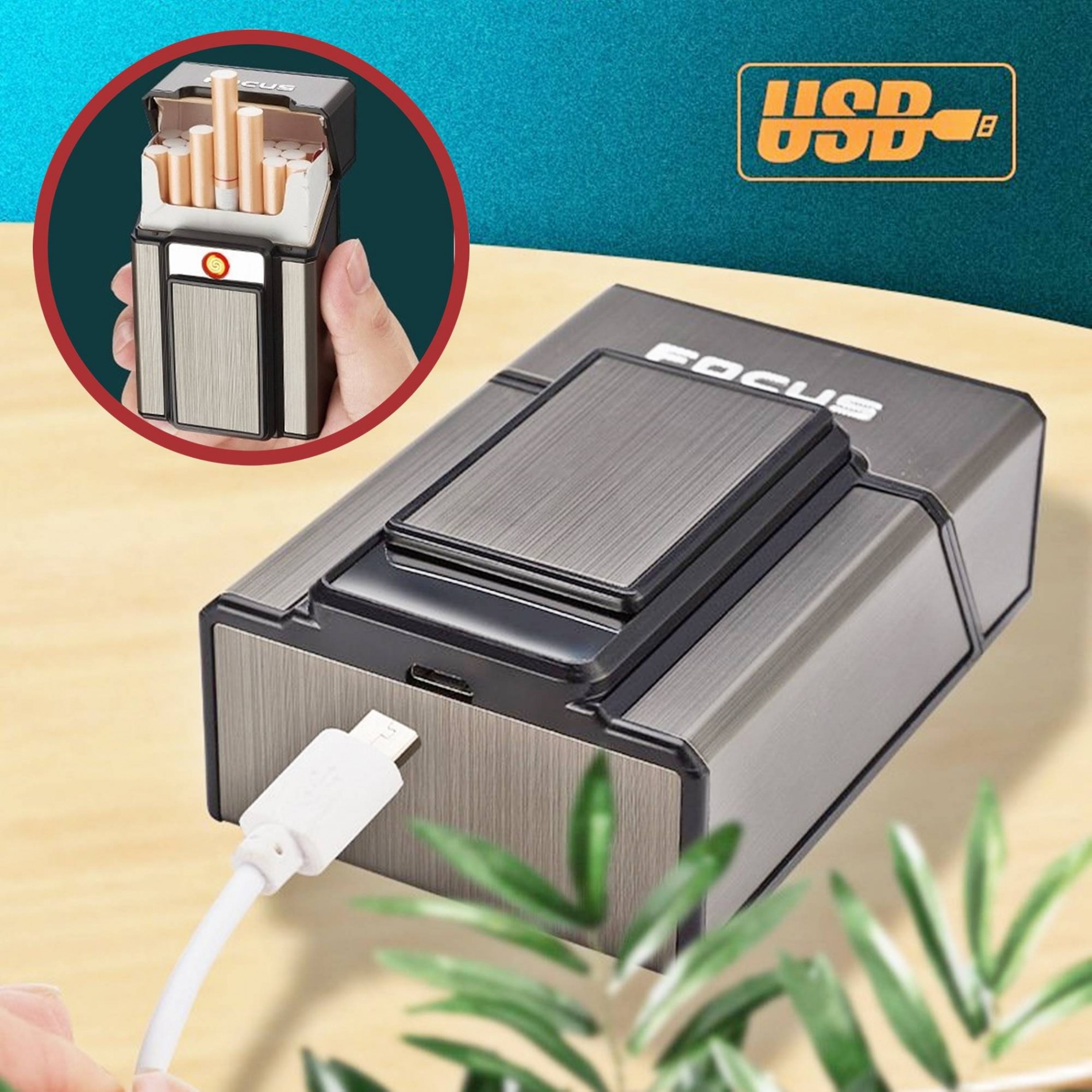 Hột quẹt bật lửa điện hộp thuốc FOCUS 2in1 (ĐỂ ĐƯỢC 20 ĐIẾU THUỐC) - (SẠC ĐIỆN)