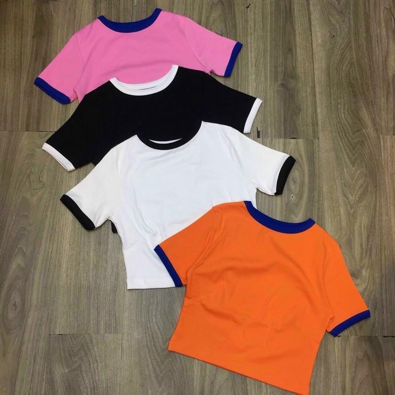 áo croptop trơn phối viền siêu cute chất borip lụa dày mịn-N