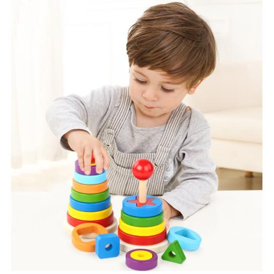 Đồ chơi tháp cầu vồng xếp lồng 2 lớp Jenga cho bé