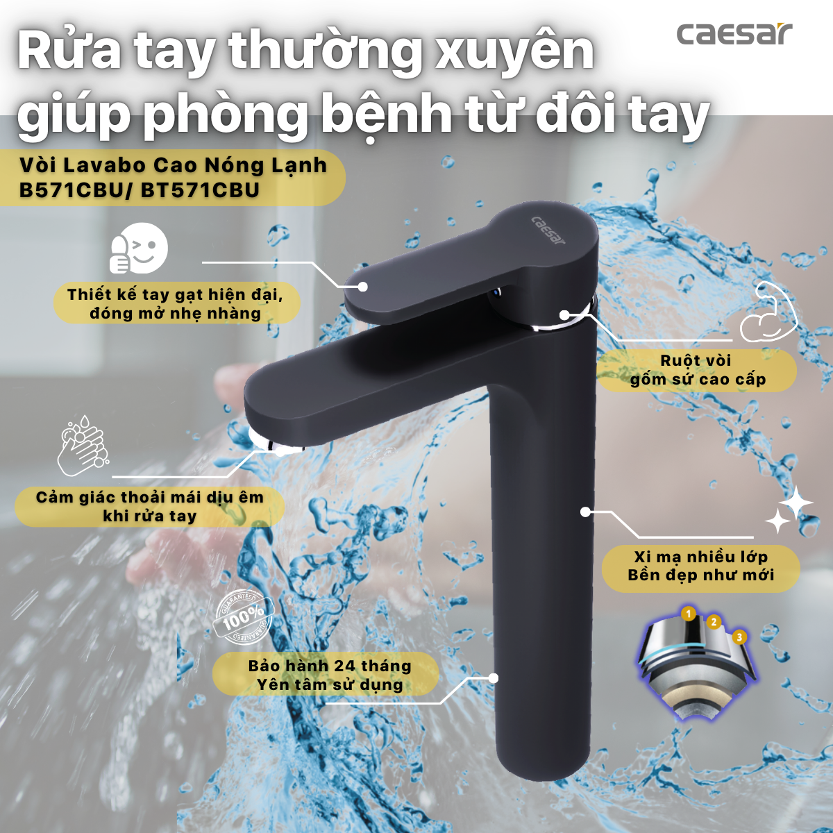 Hình ảnh Vòi Lavabo Nóng Lạnh Cao - B571CBU