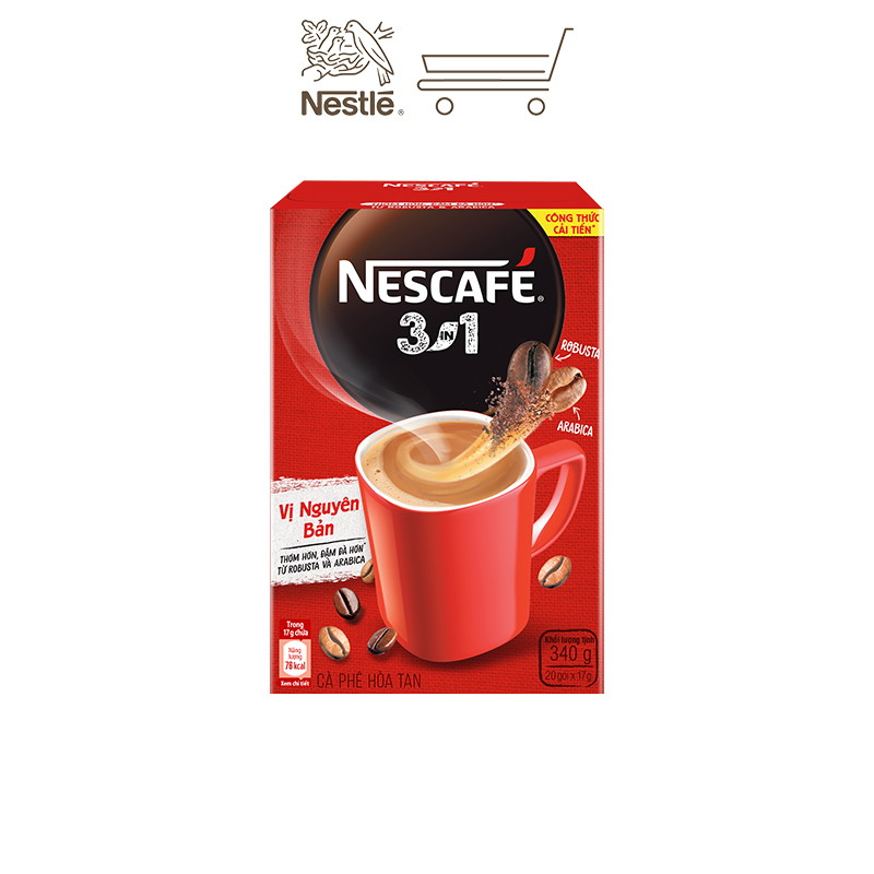 Combo 3 hộp cà phê hòa tan Nescafé 3in1 vị nguyên bản - công thức cải tiến (Hộp 20 gói)