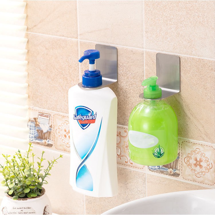 Bộ móc treo cổ chai nước rửa tay, dầu gội Inox SUS304 dán tường gạch men siêu chắc chắn
