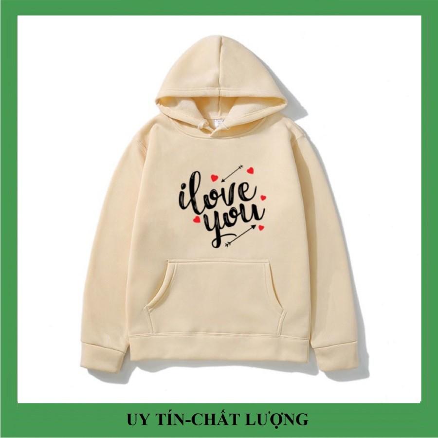 Áo Hoodie nam nữ dài tay có mũ in chữ Love you form rộng