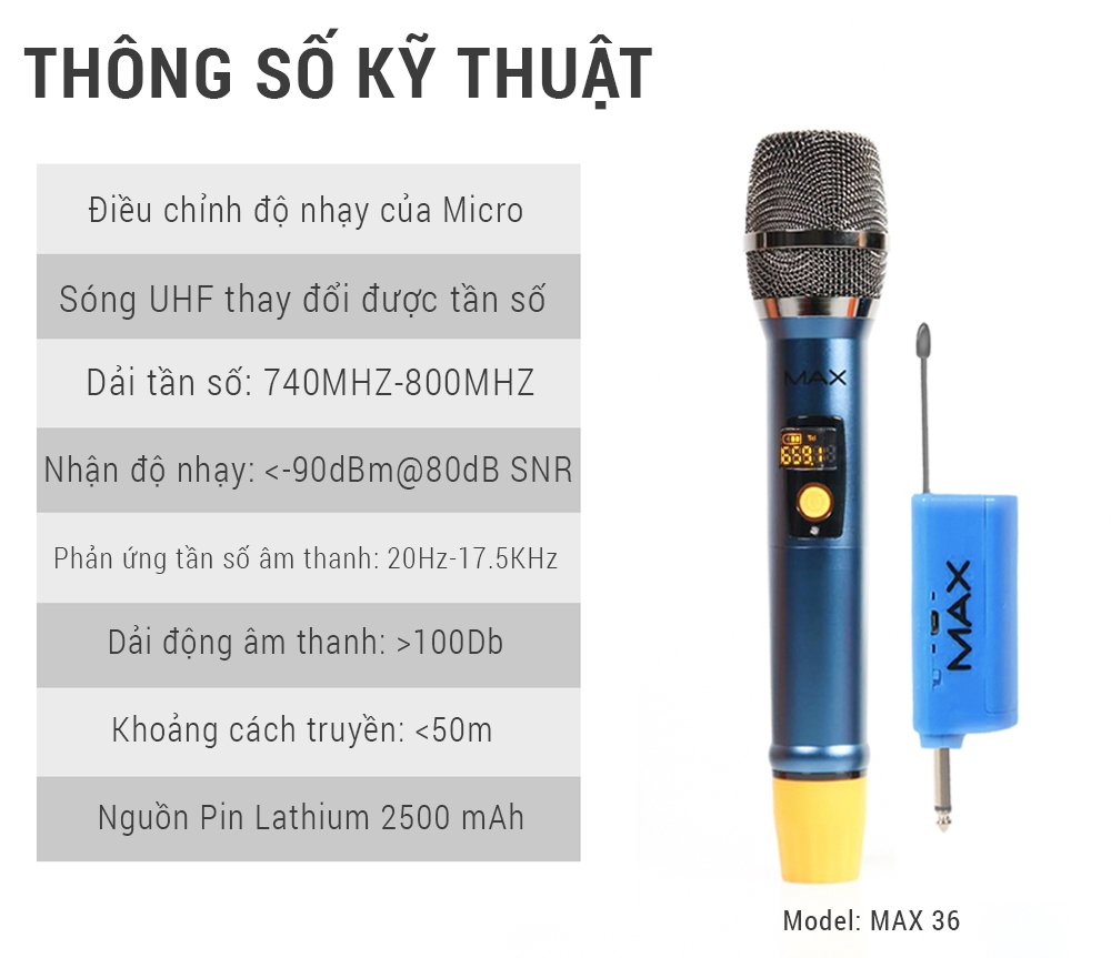 Bộ 2 Micro không dây đa năng Max 56 và Max 36 - Nâng cấp từ Max 39 - Hút âm tốt, Hạn chế hú rít - Sạc pin ngay trên mic - Pin sạc dung lượng cao - Màn hình LCD hiển thị tần số - Phù hợp mọi thiết bị - Micro karaoke - Hàng chính hãng